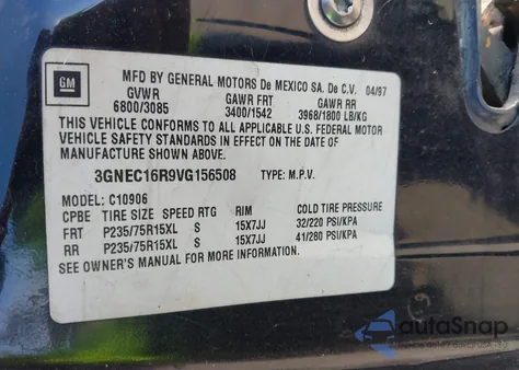 1997 Chevrolet Suburban 1500 from USA, damaged, VIN 3GNEC16R9VG156508